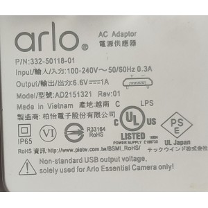 ADAPTADOR AC ARLO ENTRADA TIPO A / NUMERO DE PARTE AD2151321 / 332-50118-01 / 6.6V - 1A	